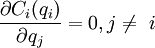 \frac{\partial C_i (q_i)}{\partial q_j}=0, j \ne \ i