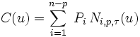 C(u) = \sum_{i=1}^{n-p}\; P_i\,N_{i,p,\tau}(u)