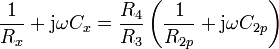 \frac{1}{R_x} +\mathrm j \omega C_x =\frac{R_4}{R_3} \left (\frac{1}{R_{2p}} +\mathrm j \omega C_{2p} \right) 