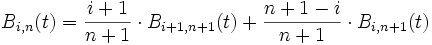 B_{i,n}(t) = \frac{i+1}{n+1} \cdot B_{i+1,n+1}(t) + \frac{n+1-i}{n+1} \cdot B_{i,n+1}(t)