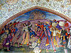 Wandgemälde im Tschehel Sotun (Vierzig-Säulen-Palast) in Isfahan, Iran, mit einer Szene des Festes Tschāhār Schanbe Sūrī im Vorfeld des Nowruz
