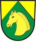 gelber Pferdekopf auf grünem und gelbem Grund