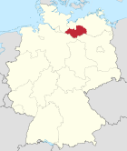 Deutschlandkarte, Position des Landkreises Ludwigslust-Parchim hervorgehoben