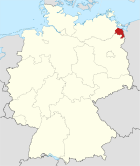 Deutschlandkarte, Position des Landkreises Uecker-Randow hervorgehoben