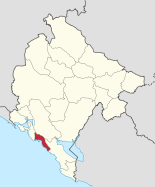 Karte von Montenegro, Position von Budva hervorgehoben