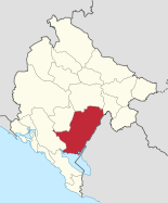 Karte von Montenegro, Position von Podgorica hervorgehoben