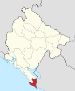 Karte von Montenegro, Position von Ulcinj hervorgehoben