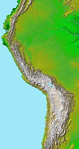 Reliefkarte der Anden, erzeugt aus Satellitenbildern und Höhendaten[1]