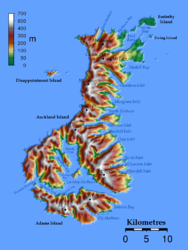 Karte der Auckland Islands, mit Disappointment Island im Westen