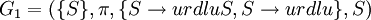 G_1 = (\{S\}, \pi, \{S \to urdluS, S \to urdlu\}, S)