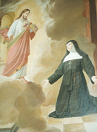 Jesus erscheint der hl. Margareta Maria Alacoque, Gemälde des Seitenaltars der Spitalkirche in Eferding, Oberösterreich