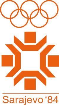 Logo der Olympischen Winterspiele 1984 mit den Olympischen Ringen