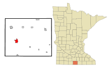 Lage von Blue Earth im Faribault County und in Minnesota