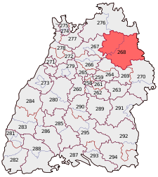 Lage des Bundestagswahlkreises Schwäbisch Hall – Hohenlohe in Baden-Württemberg