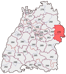 Lage des Bundestagswahlkreises Aalen – Heidenheim in Baden-Württemberg