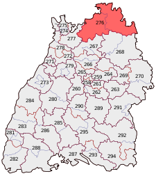 Lage des Bundestagswahlkreises Odenwald – Tauber in Baden-Württemberg