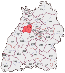Lage des Bundestagswahlkreises Pforzheim in Baden-Württemberg