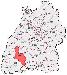 Lage des Bundestagswahlkreises Schwarzwald-Baar in Baden-Württemberg