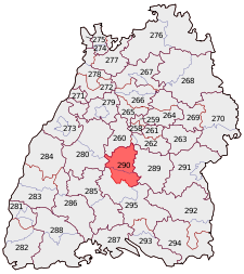 Lage des Bundestagswahlkreises Tübingen in Baden-Württemberg