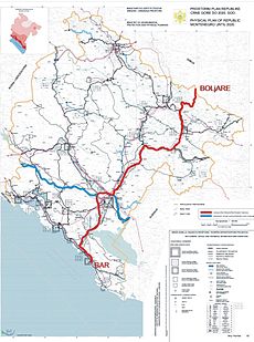 Infrastrukturplan für Montenegro mit dem Verlauf der M2-4