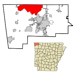 Benton County Arkansas Incorporated and Unincorporated areas Bella Vista Highlighted.svg