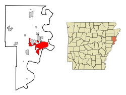 Crittenden County Arkansas Incorporated and Unincorporated areas West Memphis Highlighted.svg