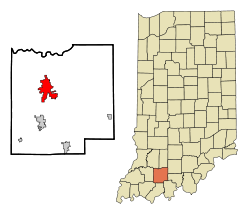 Dubois County Indiana Incorporated and Unincorporated areas Jasper Highlighted.svg