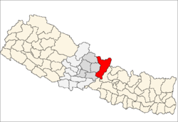 Lage des Distriktes Gorkha (rot) in Nepal, die Verwaltungszone Gandaki ist dunkelgrau markiert.