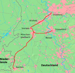 u.a. heutige Strecke Duisburg–Mönchengladbach