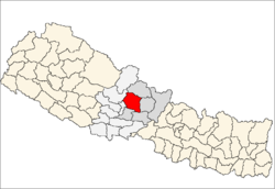 Lage des Distriktes Kaski (rot) in Nepal, die Verwaltungszone Gandaki ist dunkelgrau markiert.