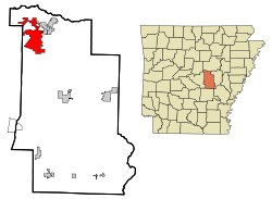 Lonoke County Arkansas Incorporated and Unincorporated areas Cabot Highlighted.svg