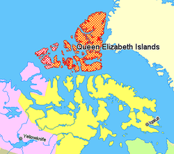 Königin-Elisabeth-Inseln (rot kariert) ﻿Nunavut ﻿Nordwest-Territorien ﻿Quebec ﻿Grönland