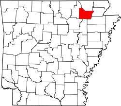 Karte von Lawrence County innerhalb von Arkansas