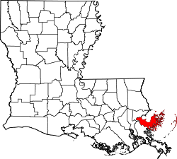 Karte von Saint Bernard Parish innerhalb von Louisiana