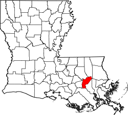 Karte von Saint John the Baptist Parish innerhalb von Louisiana