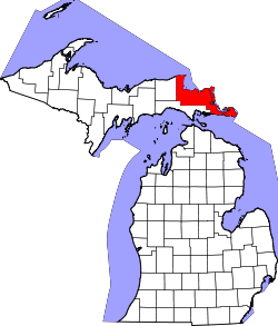 Karte von Chippewa County innerhalb von Michigan