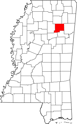 Karte von Chickasaw County innerhalb von Mississippi