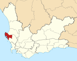 Map of the Western Cape with Saldanha Bay highlighted (2011).svg