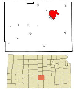 Reno County Kansas Incorporated and Unincorporated areas Hutchinson Highlighted.svg