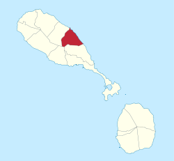Die Lage von Saint Mary auf der Insel St. Kitts