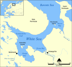 Karte des weißen Meeres mit den Solowezki-Inseln