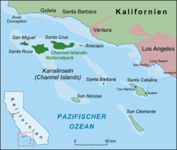 Karte der Kanalinseln, Santa Barbara im Zentrum