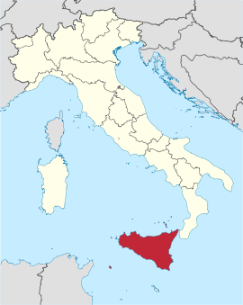Karte Italiens, Autonome Region Sizilien hervorgehoben
