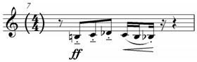 Bela Bartok, 4. Streichquartett 1. Satz: Motiv des Violoncellos in Takt 7