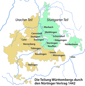 Die Teilung Württembergs durch den Nürtinger Vertrag 1442 (Karte).png