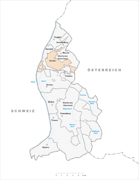 Lage der Gemeinde Eschen (Liechtenstein)  im Fürstentum Liechtenstein (anklickbare Karte)