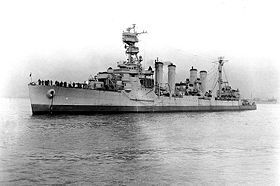 Die USS Omaha 1943 vor der New York Navy Yard