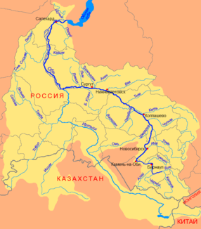Verlauf der Inja (Иня) als rechter Zufluss des Ob in Nowosibirsk (Новосибирск)