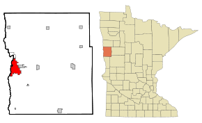 Clay County Minnesota Incorporated and Unincorporated areas Moorhead Highlighted.svg