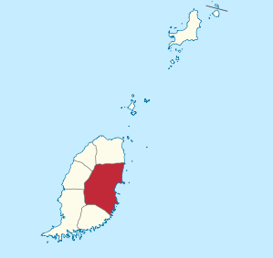 Karte von Grenada, auf der Saint Andrew rot gekennzeichnet ist.